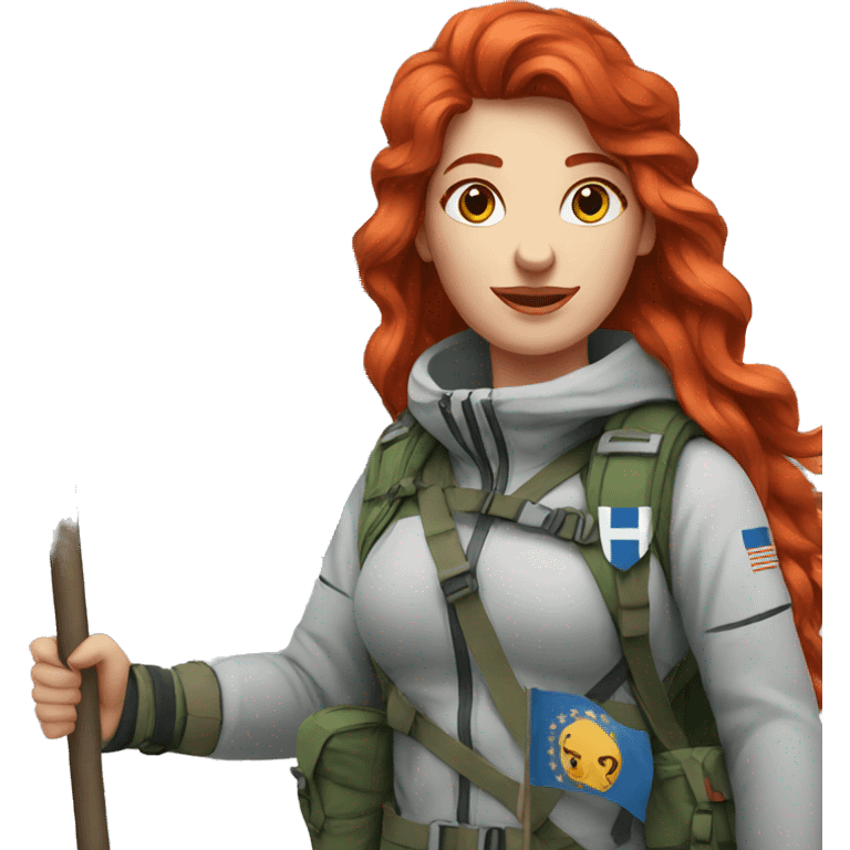 a red hair female on everest with greek flag emoji