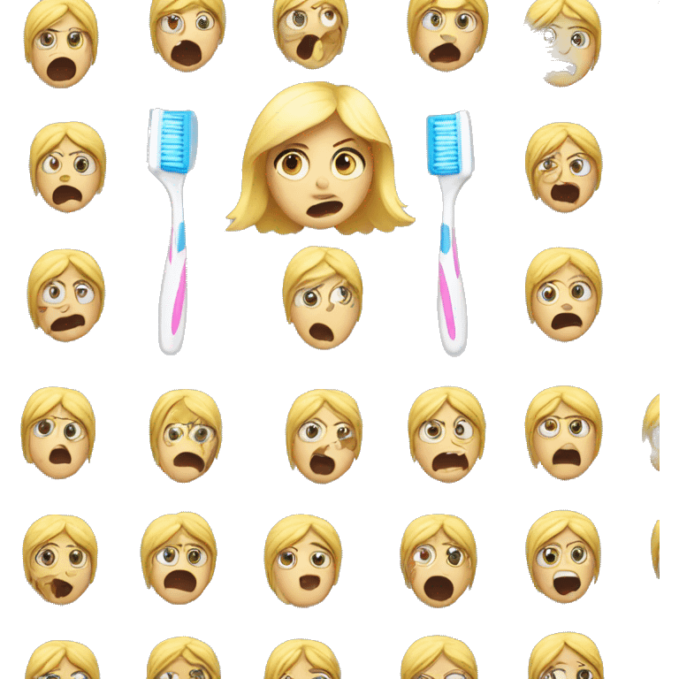 scared blond girl with a toothbrush emoji