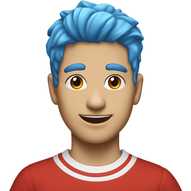 person with blue hair red eyes red ct and fliput socks emoji