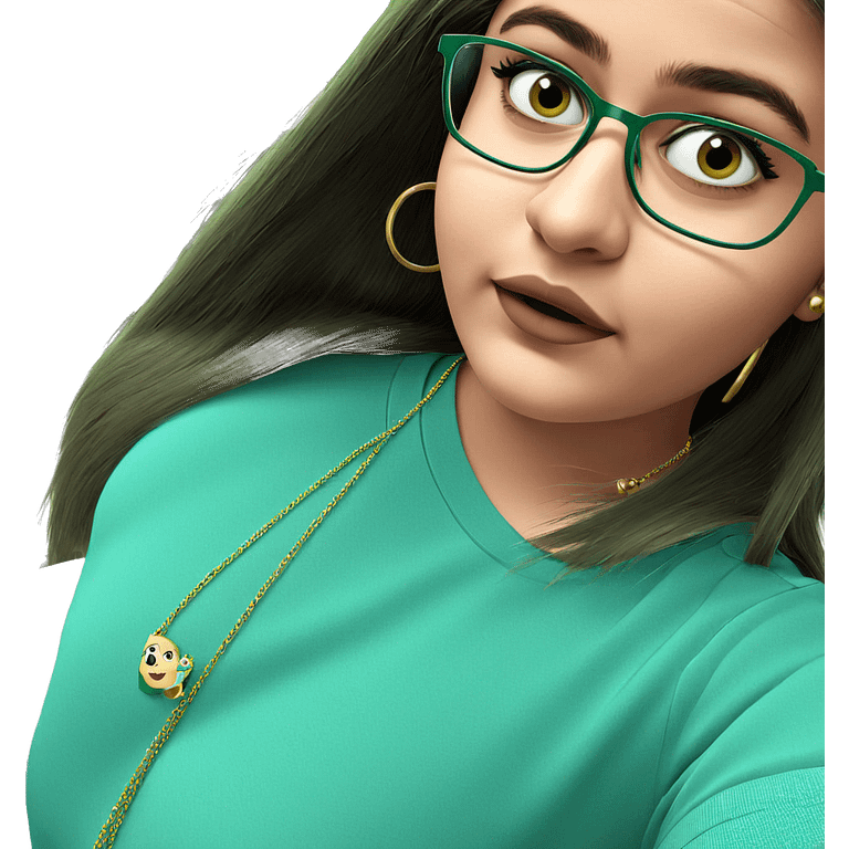 girl in green shirt with accessories emoji