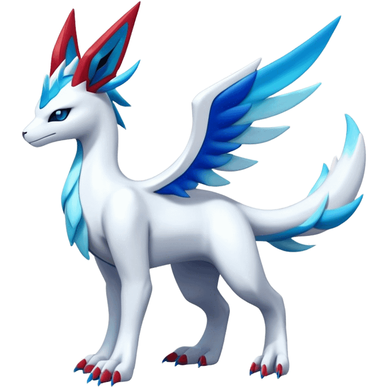 Futuristic lugia-reshiram-suicune-Glaceon-hybrid, full body emoji