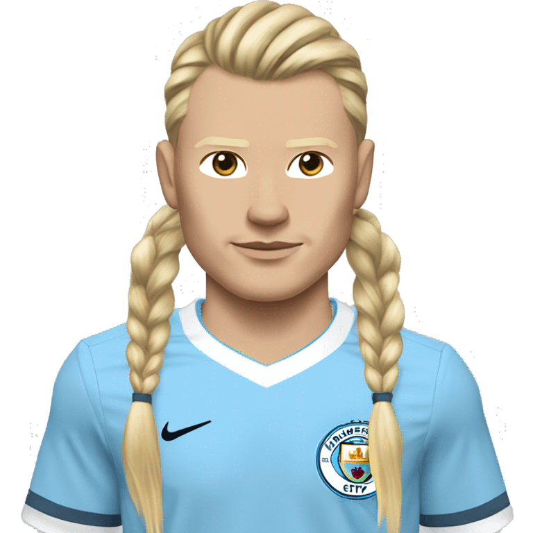 Erling haaland in a man city shirt and long hair in a pony tail emoji