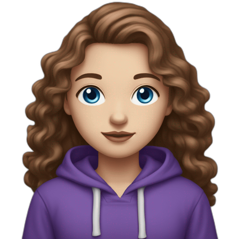 girl with blue eyes and white skin and long curly brown hair with high aristocratic cheekbones in a purple hoodie emoji