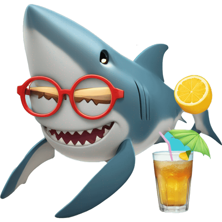 Shark on beach with glasses n drink emoji