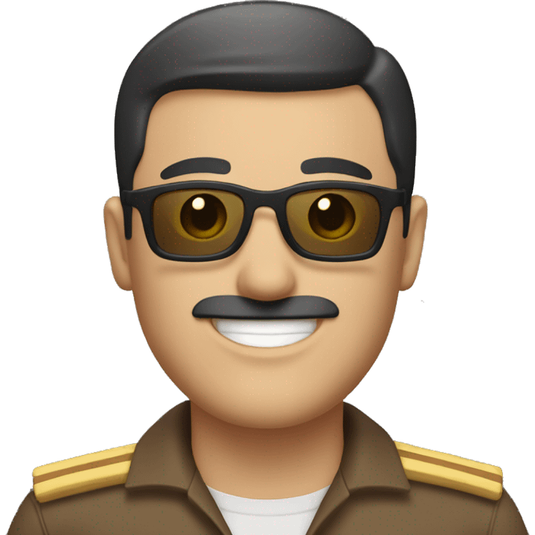 smiling white man with a black short haircut and short mustache wearing a brown uniform and sunglasses emoji