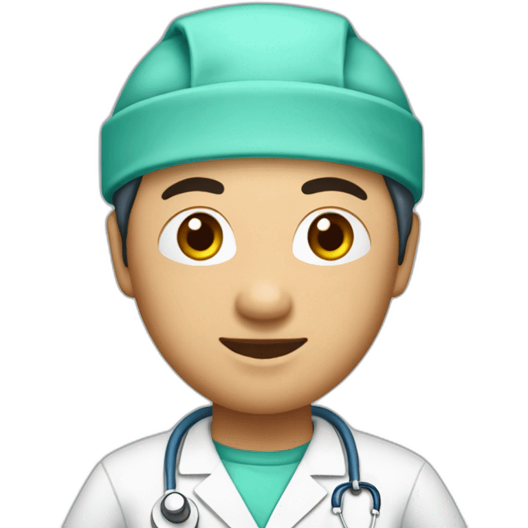 Asian vascular surgeon with scrub cap and scrubs emoji