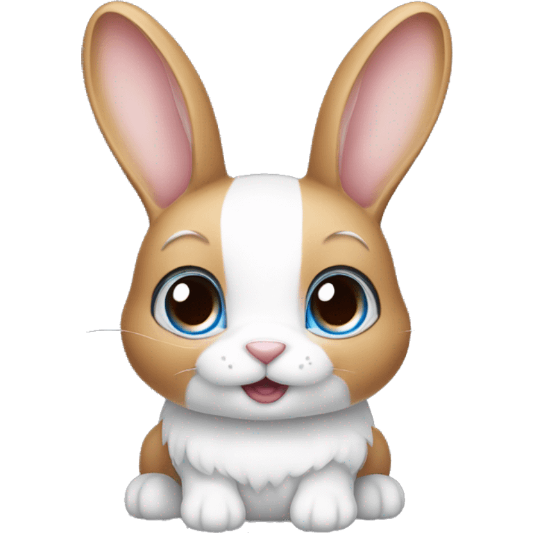 cute caramel and white rabbit, long ears up with blue eyes  emoji