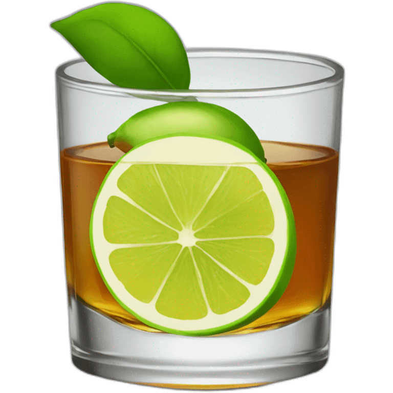 A single whiskey shot with a single slice of green lemon piece emoji