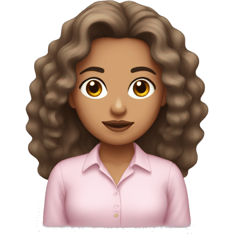 Mexican girl with wavy hair and a long sleeve light pink shirt  emoji