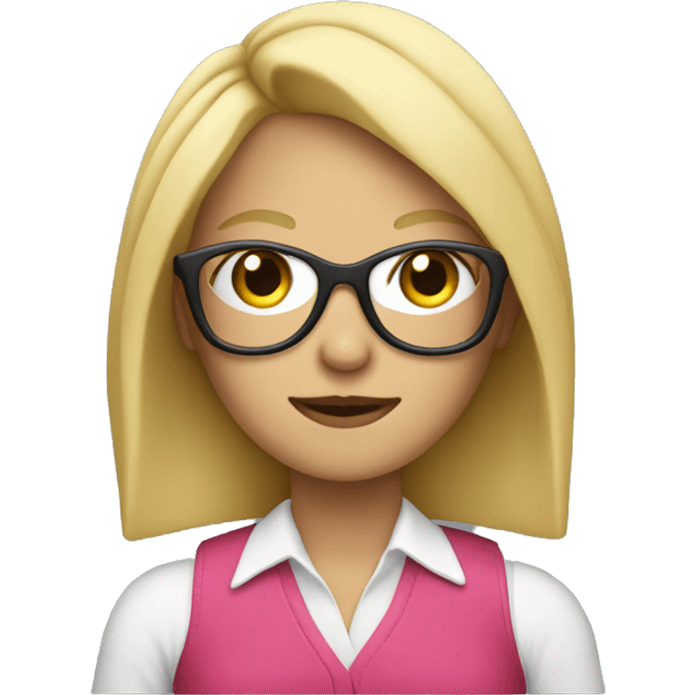 blonde woman with glasses holding scissors emoji