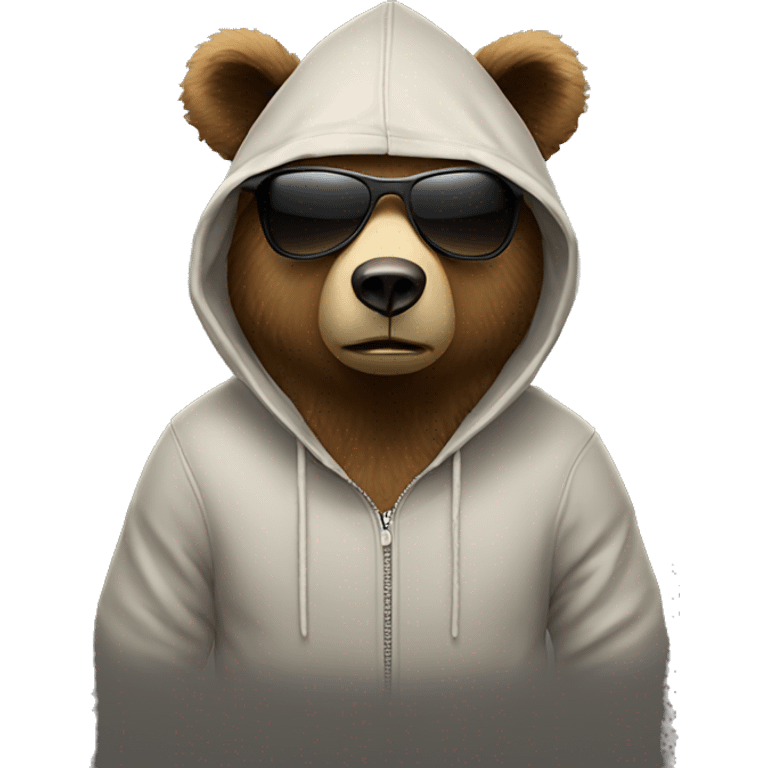 A bear wearing a hoodie and sunglasses with a good three-dimensional effect emoji