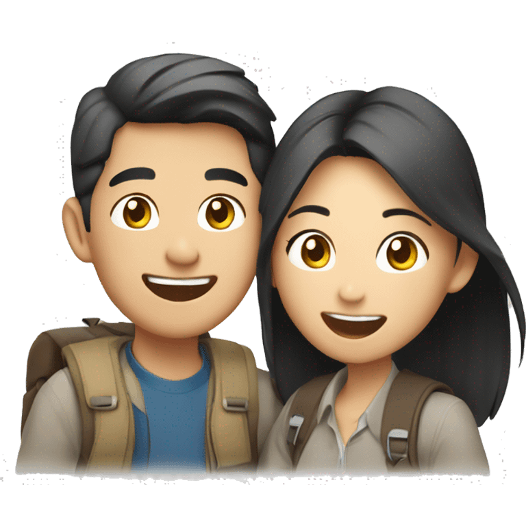 Attractive young  Asian couple excitedly traveling  emoji