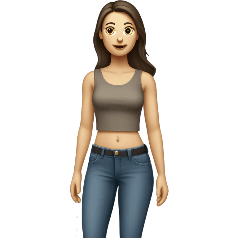 Caucasian brunette lady full body with skinny top half of body and large bottom half with wide hips emoji