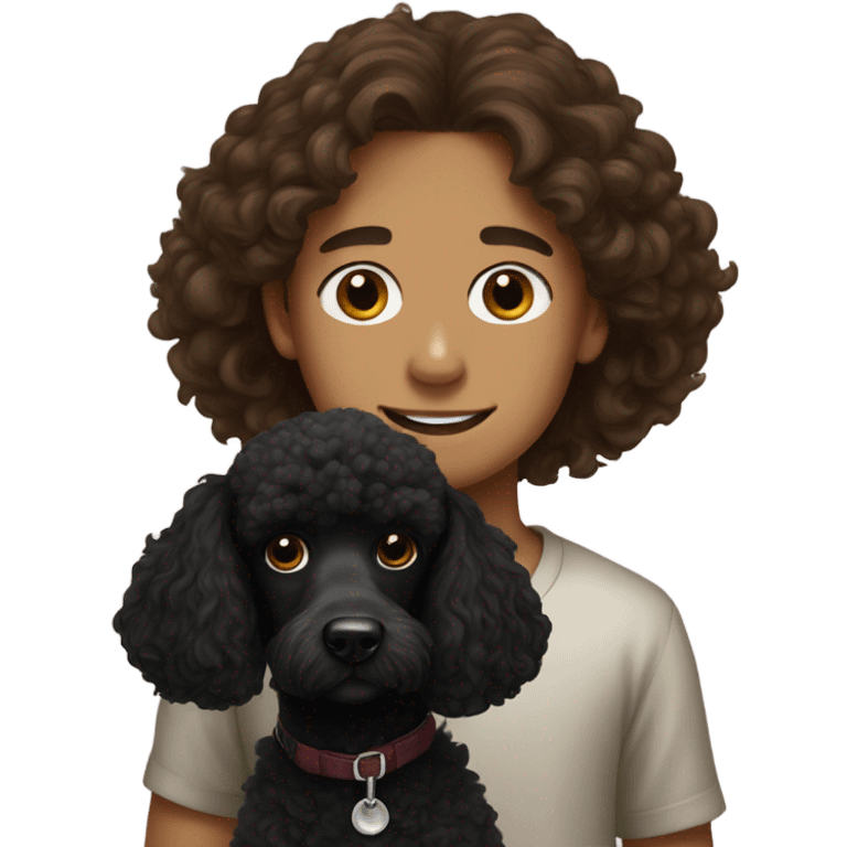 brown haired boy portrait and black cockerpoodle emoji