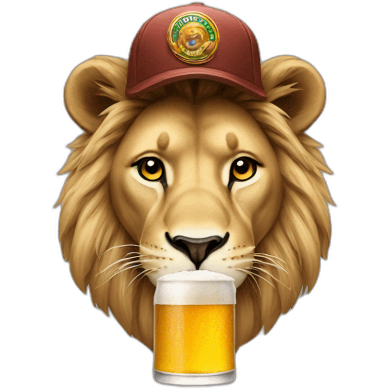 lion with a cap and beer emoji