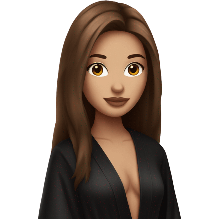 White skin victoria secret girl with brown long hair in black robe  emoji