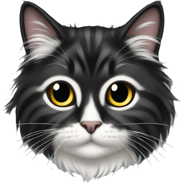 long haired cat black with white spot emoji