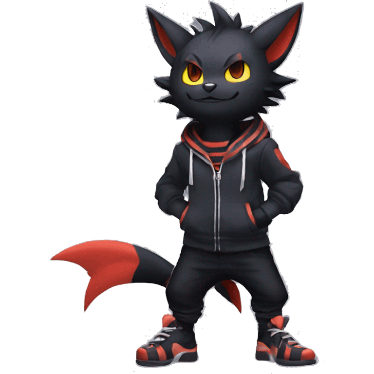 Cool Anthro Black Noibat-Quilava-Litten-Pokémon with edgy stripes hoodie spiked collar punk Full Body emoji