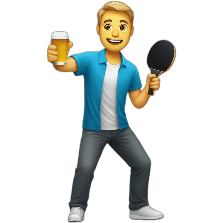 man holding table tennis bat and a beer emoji