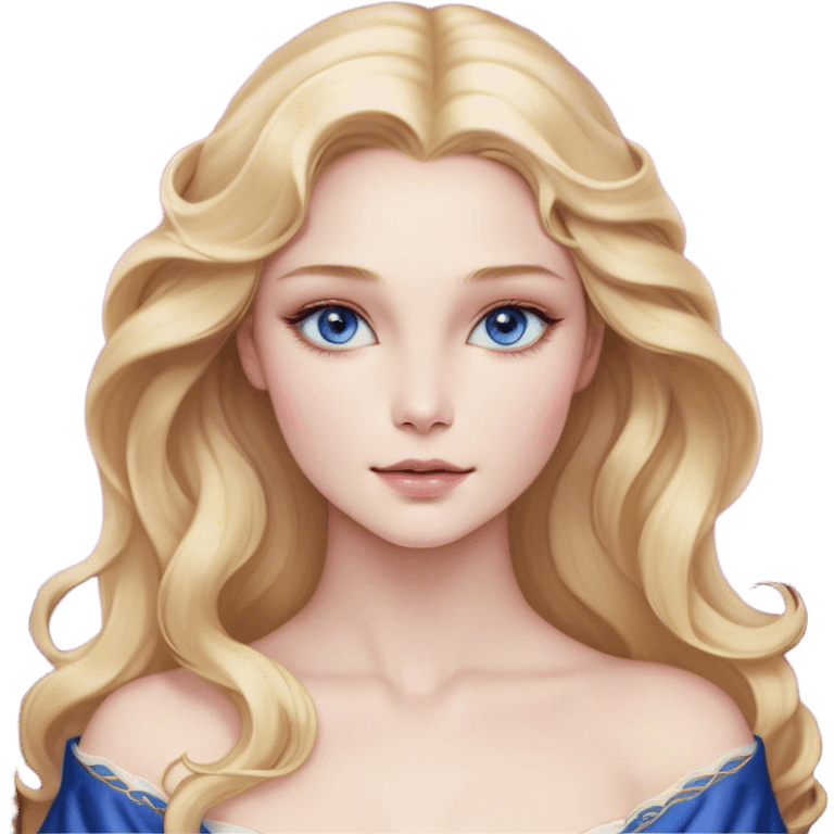 Cinematic Realistic Sleeping Beauty (Aurora) Portrait, with porcelain-like skin featuring a natural rosy flush, illuminated by soft lighting that highlights the gentle contours of her face. Her golden blonde hair flows in soft, detailed waves with subtle highlights that shimmer in the light. Her deep violet-blue eyes radiate warmth and innocence, framed by arched brows and long lashes. With a soft, serene smile, she holds a delicate rose gently in one hand, her other hand resting lightly by her side. She is dressed in her classic pink gown, the fabric rich in texture with delicate folds that catch the light. A golden crown rests atop her head, gleaming with royal refinement. The portrait captures a soft, glowing aura, blending realism with an ethereal sense of beauty and timeless enchantment. emoji