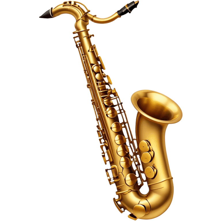 Cinematic Realistic Saxophone, smooth, curving golden brass body, intricate keywork reflecting soft warm light, rich patina adding character, glowing with a jazzy and atmospheric presence. emoji