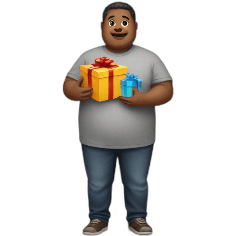 Fat man holding a gift emoji