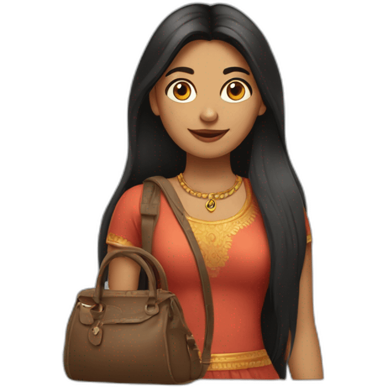 indian lady with long dark hair with a berkin bag emoji