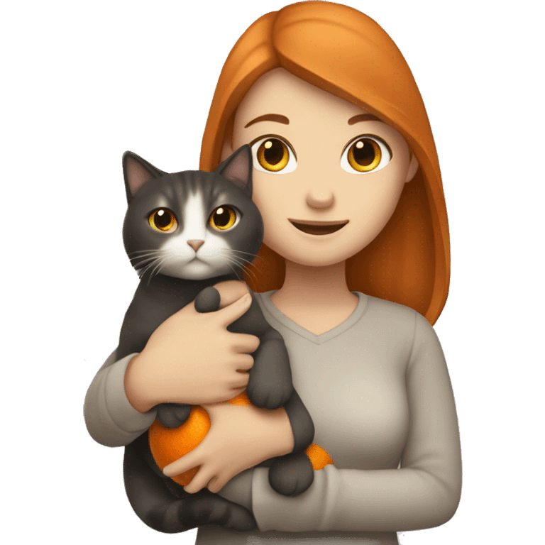 white brunette girl holding orange cat emoji