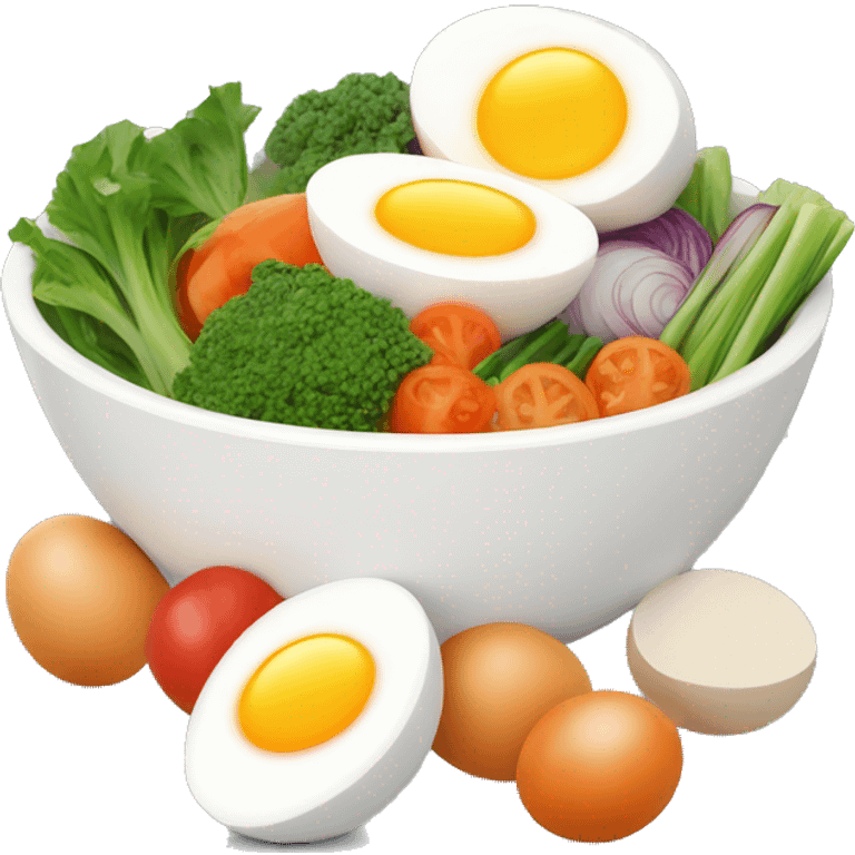 Bowl with sliced vegetables and egg emoji