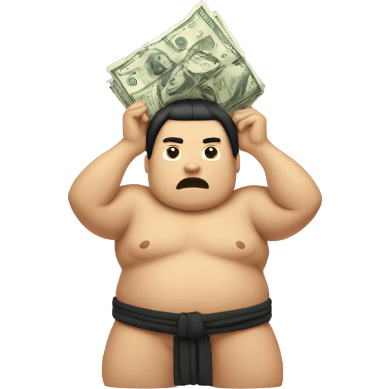 Sumo wrestler holding a bundle of money above his head emoji