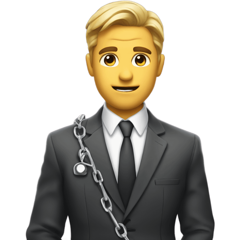 Handsome man in suit blushing and looking angry while holding a leash  emoji