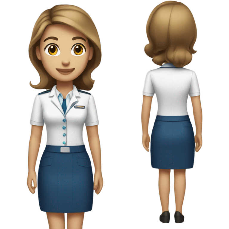 flight attendant wearing blue skirt white shirt brown hair light skin  emoji