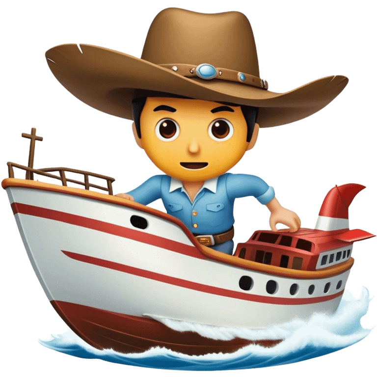 Living aeroplane with a giant cowboy hat running away from a big scary boat emoji