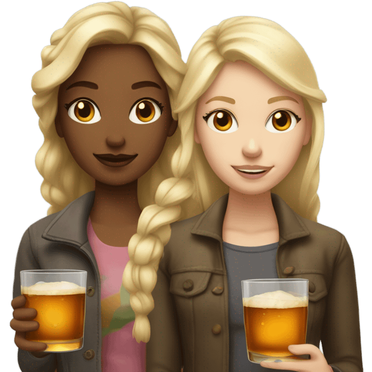 A girl with a cold shade of blond and a girl with light blond hair both with fair skin drink apple whiskey emoji