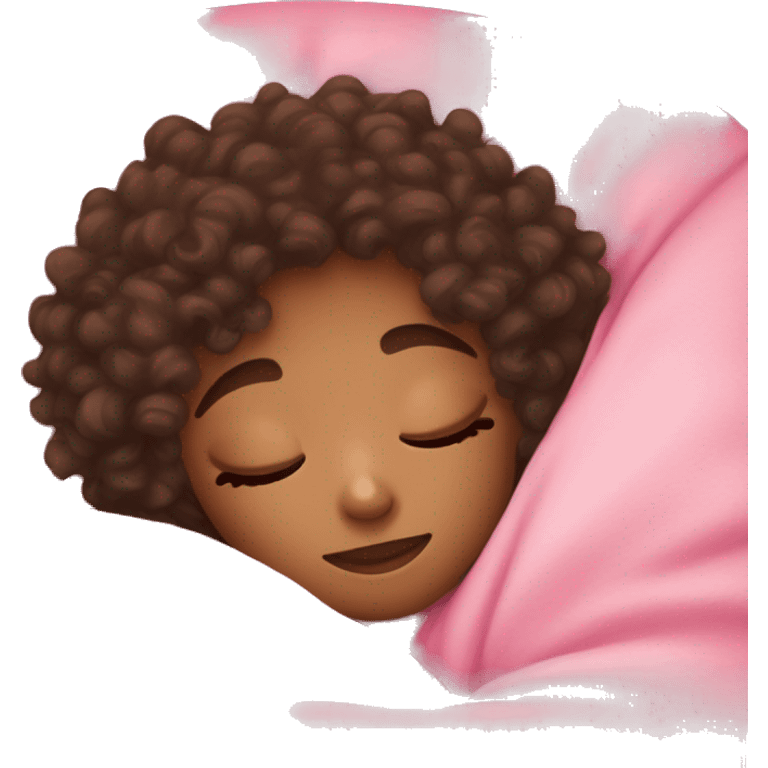 Lightskin girl with curly hair sleeping with pink blanket emoji