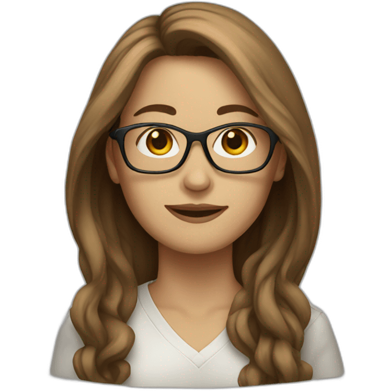 white woman with brown shoulder long hair and glasses emoji