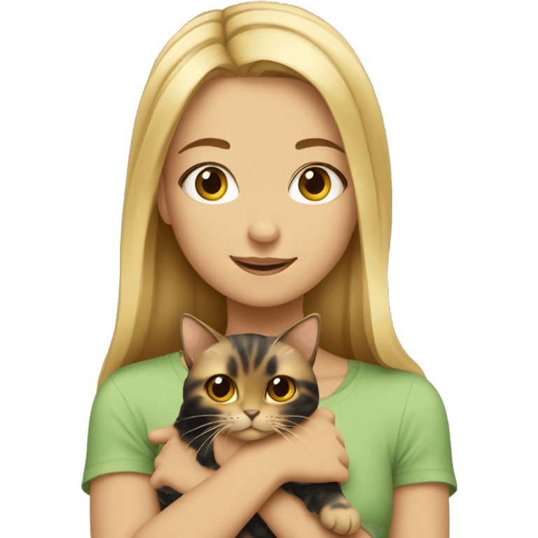 blonde girl holding tortoiseshell cat emoji