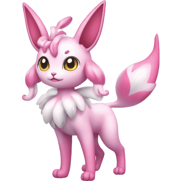 Shiny Pink Sylveon-Fairy-type-Fakémon-Cat full body emoji