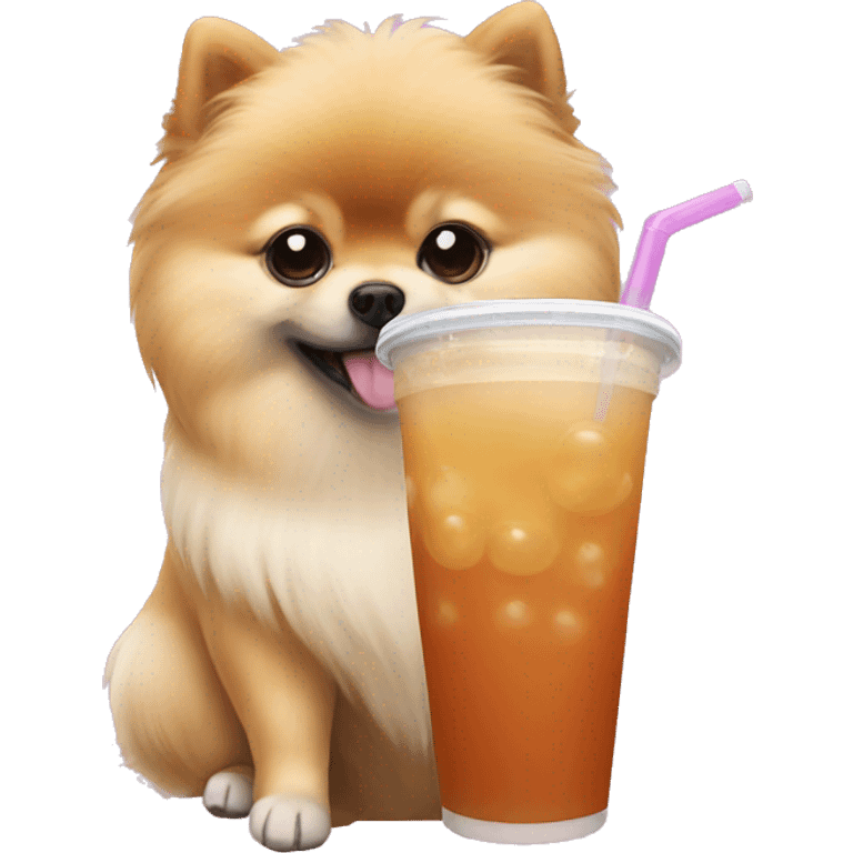 Pomeranian drinking bubble tea  emoji