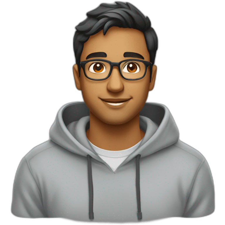 25 year old indian silicon valley creator economy startup founder wearing glasses in a gray sweatshirt emoji