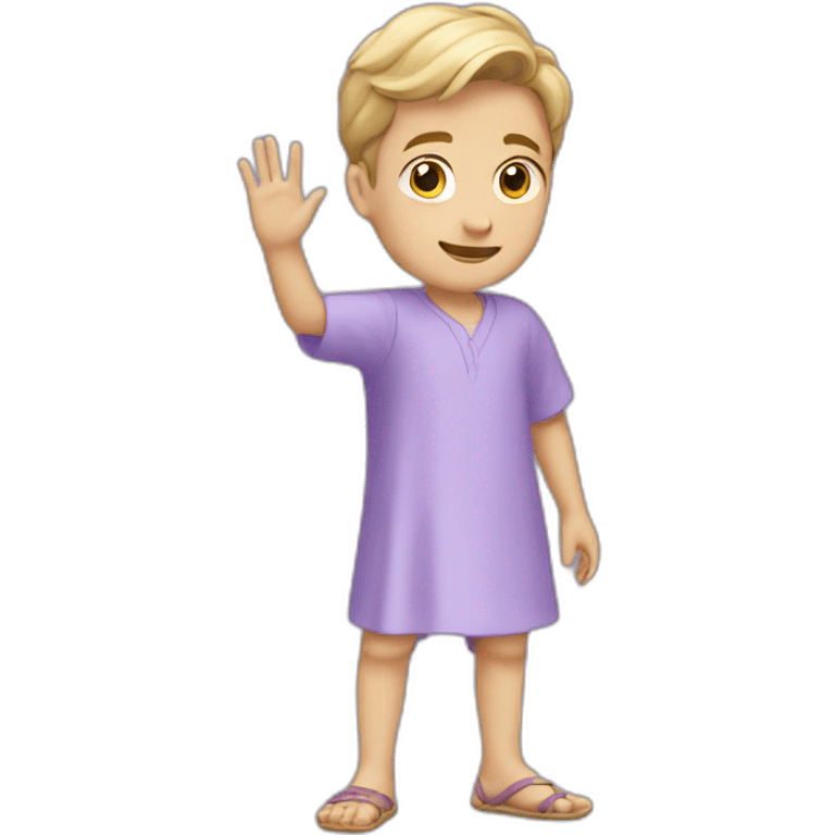 Young white boy waving hand in lavender kurta emoji