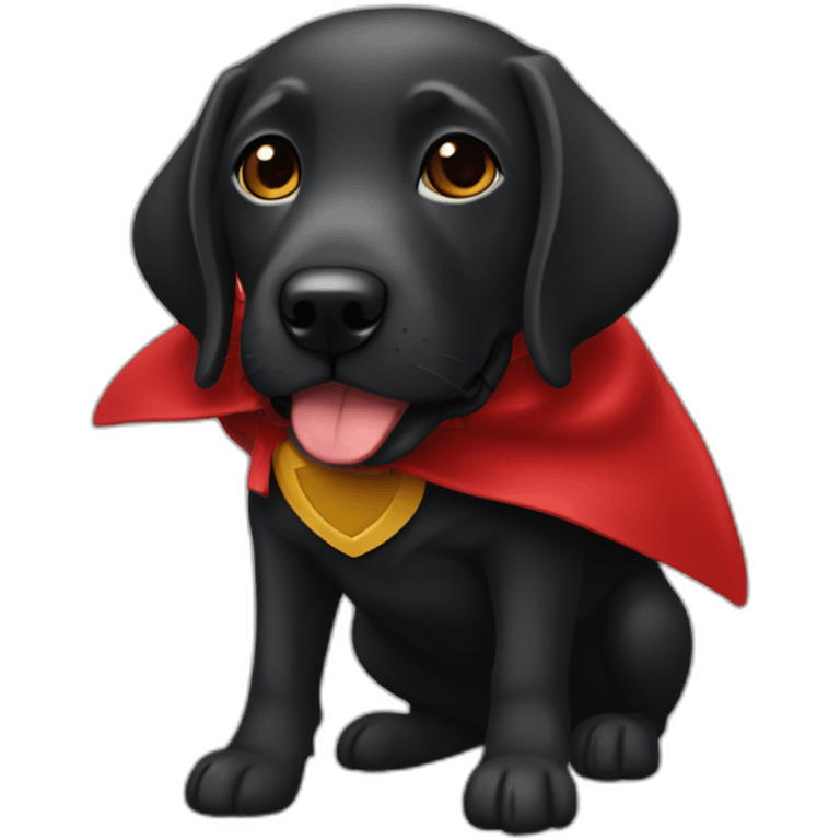 Un labrador noir qui vole avec une cape rouge emoji