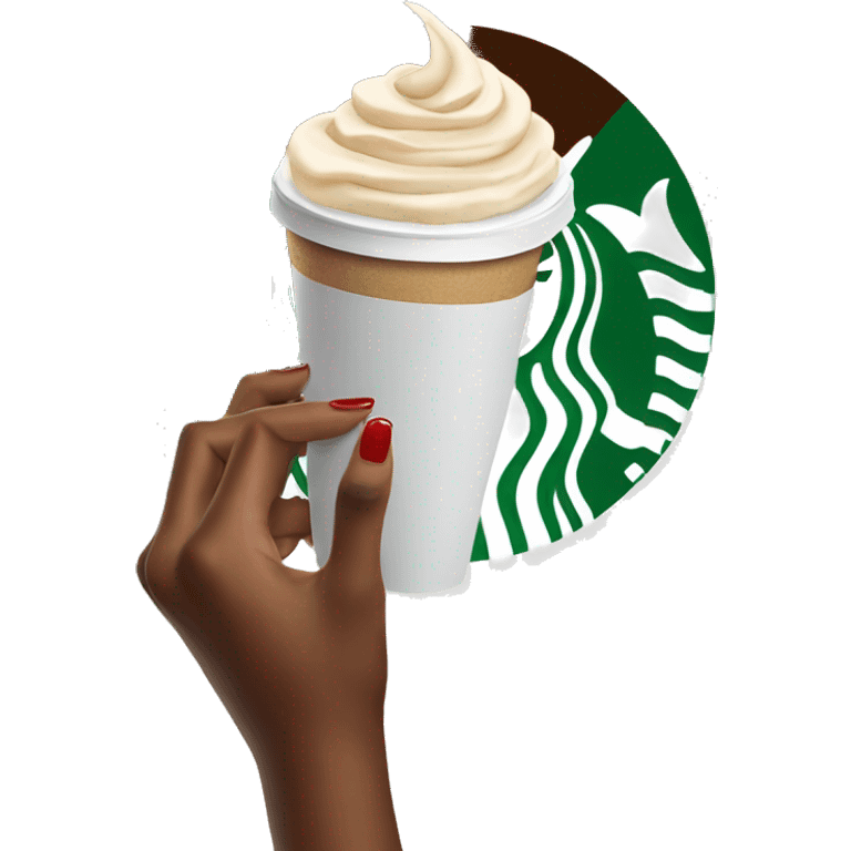 hand with red nails holding a starbucks coffee  emoji