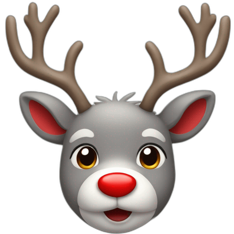 Cute grey reindeer red nose emoji