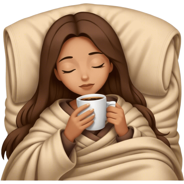 girl inside a blanket sipping coffee eyes closed emoji