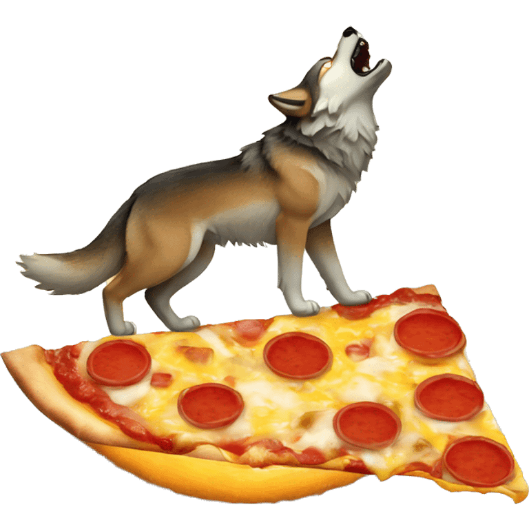 a wolf howling at the moon made of pizza emoji