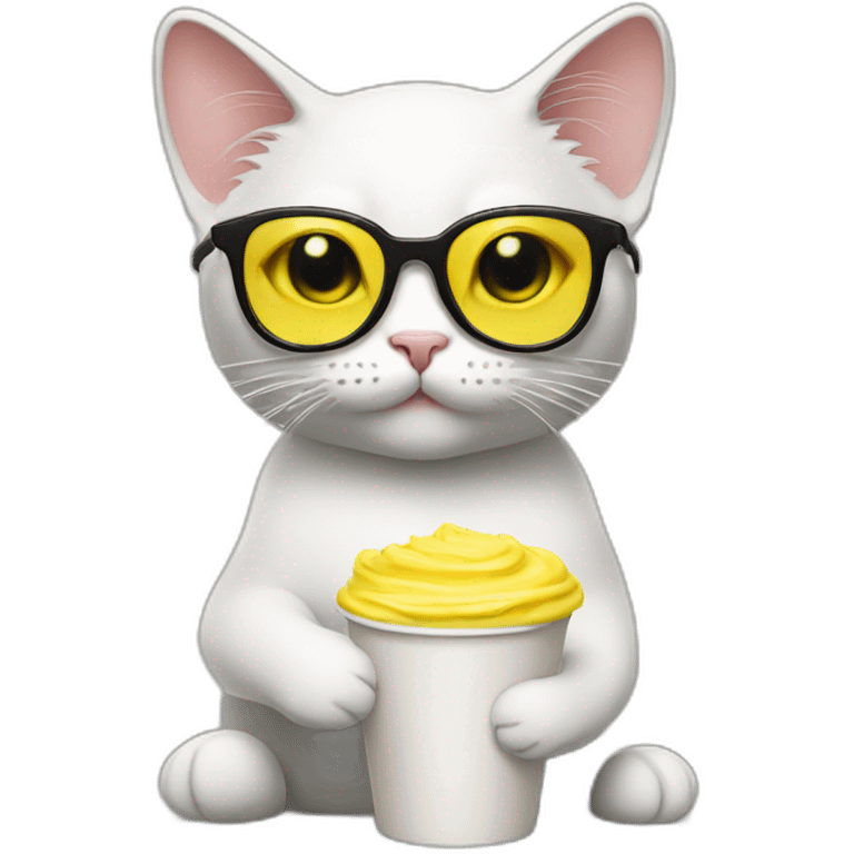 Cat with yellow glasses holding an is cream emoji