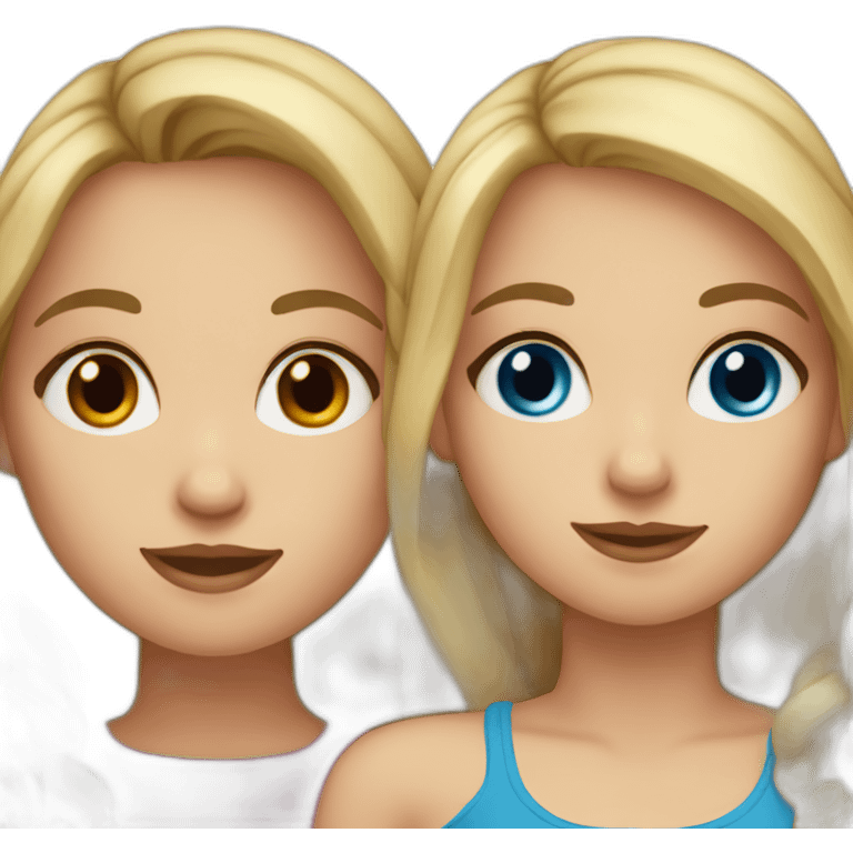 Sisters-one with brown hair and dark eyes-another blonde with blue eyes emoji