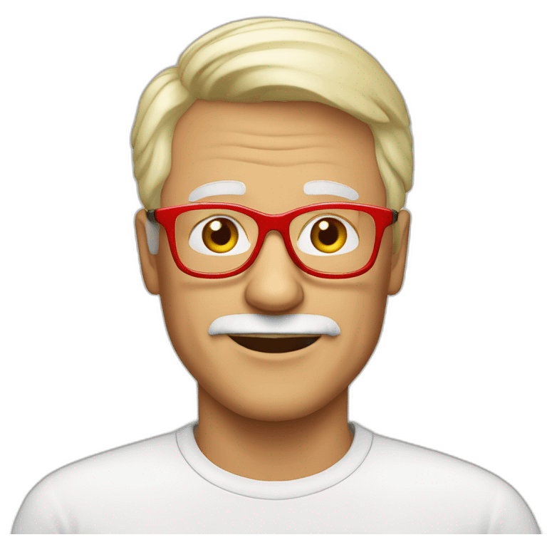 Man with red glasses 60 yo, blond hair emoji