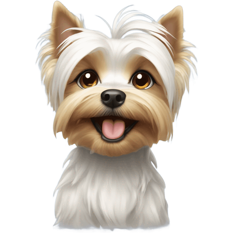 White Yorkie winking and saying hi  emoji